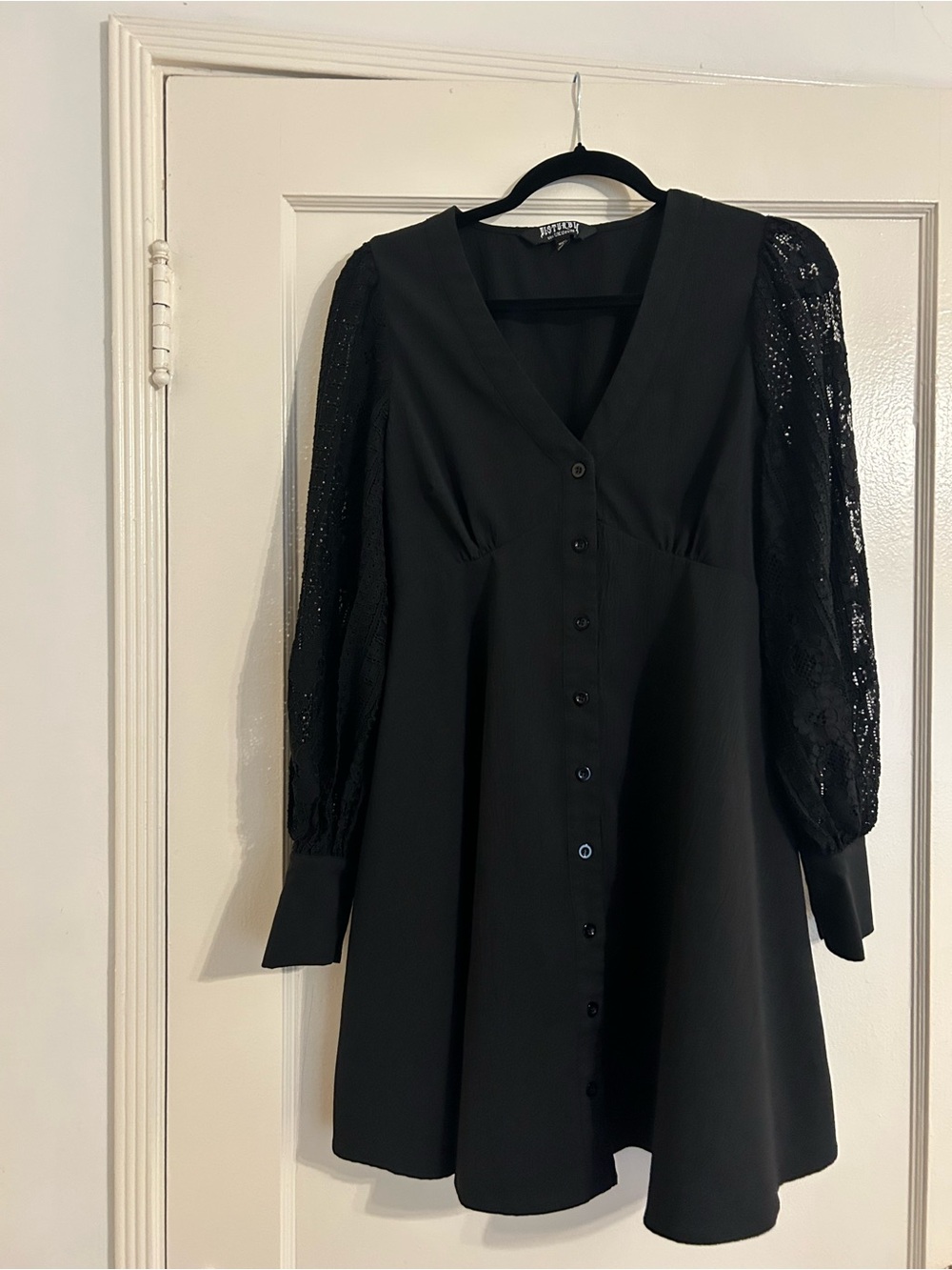 Disturbia Lace Sleeve Button Up Mini Dress